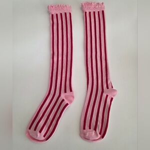 Little Stocking Co. Pink-Red Striped Knee-High Socks For Girls